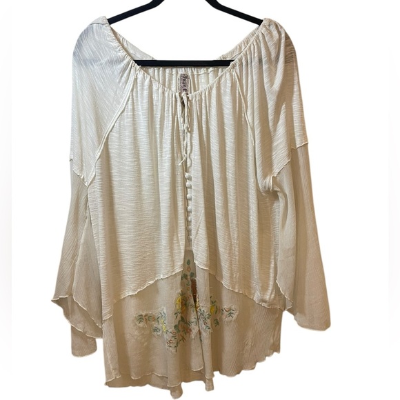 Vintage Free People ethereal embroidered tunic top small oversized cream floral - Picture 1 of 9